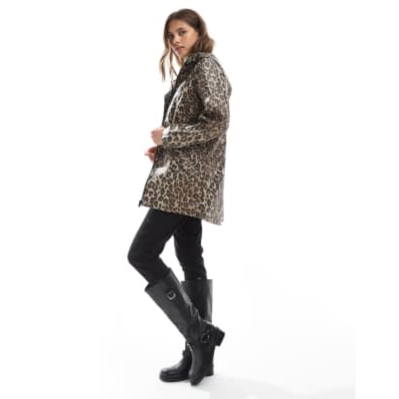 Vero Moda coated rain jacket with hood in leopard print