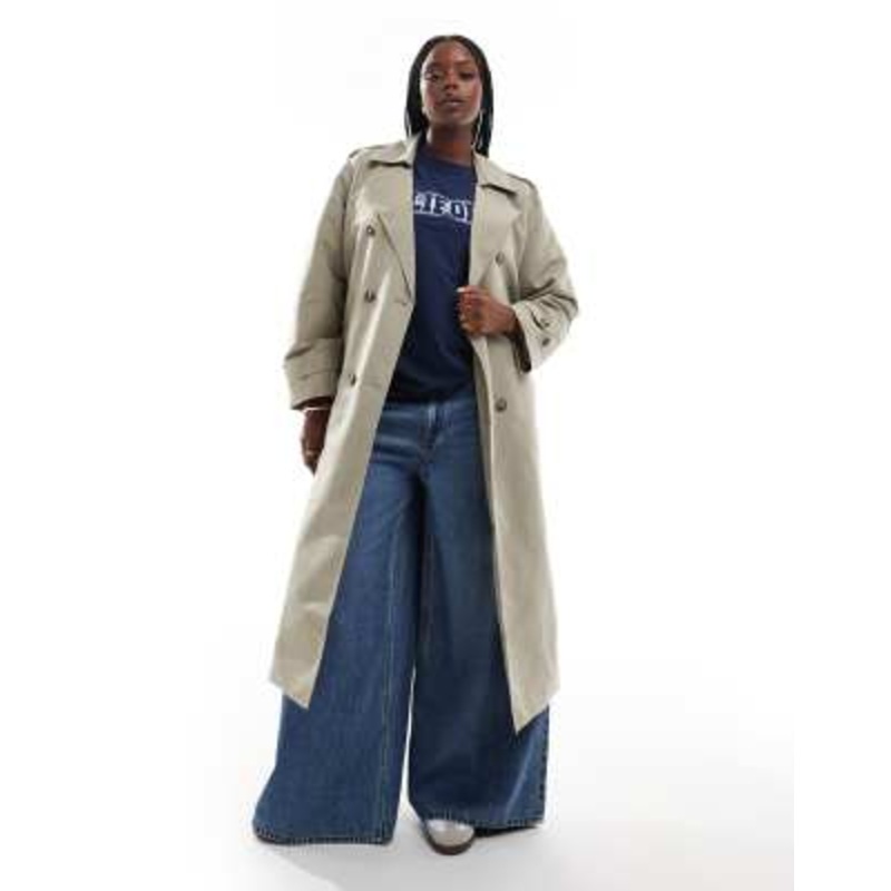 Vero Moda Curve longline belted trench coat in stone