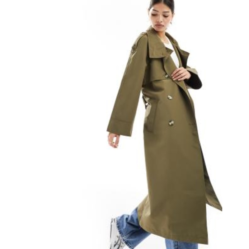Vero Moda high neck belted maxi trench coat in khaki