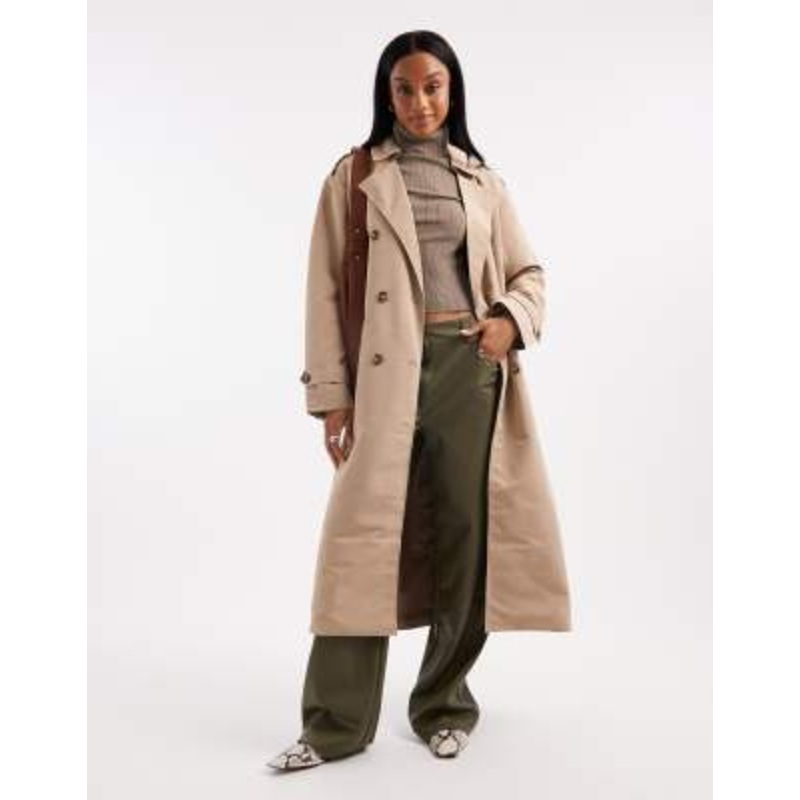 Vero Moda Tall longline belted trench coat in stone
