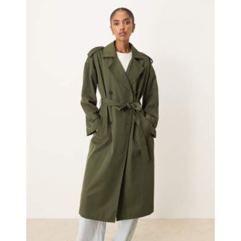 VILA premium double breasted trench coat in deep green