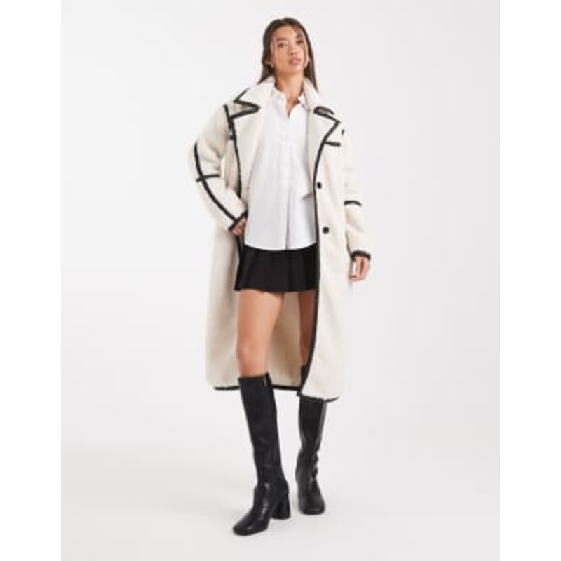 Wednesday’s Girl longline fluffy teddy midaxi coat in cream