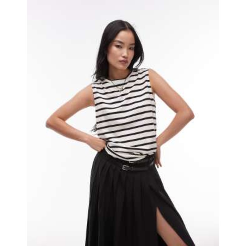 ARKET jersey t-shirt top with cap sleeves in navy and white stripes