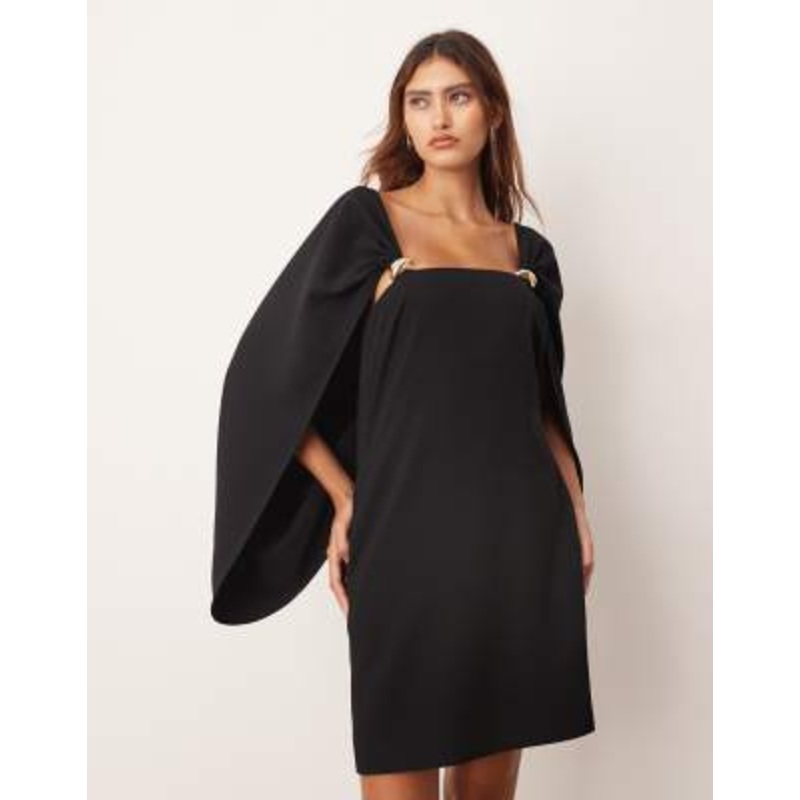 ARRANGE cape sleeve mini shift dress with metal trim detailing in black