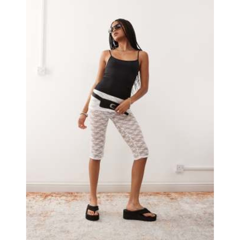 COLLUSION lace skirt over capris in white