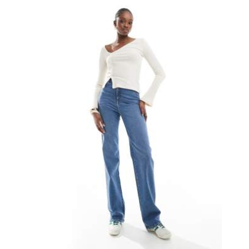 Dr Denim Tall Moxy straight leg jeans in cape sky worn hem wash