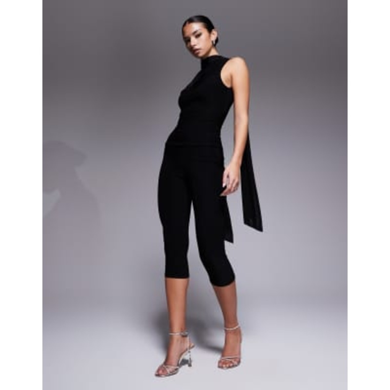 Fashionkilla double sculpted slinky high waist capri pants in black – part of a set