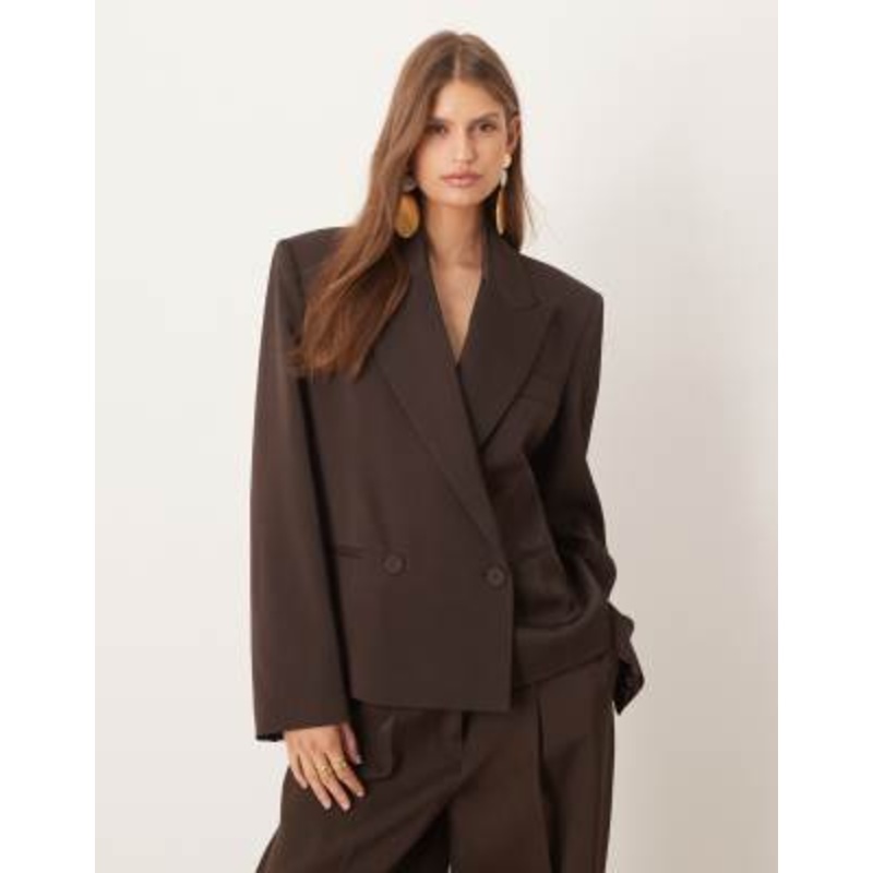 Mango Cris Capsule wool mix short tailored blazer in brown – part of a set