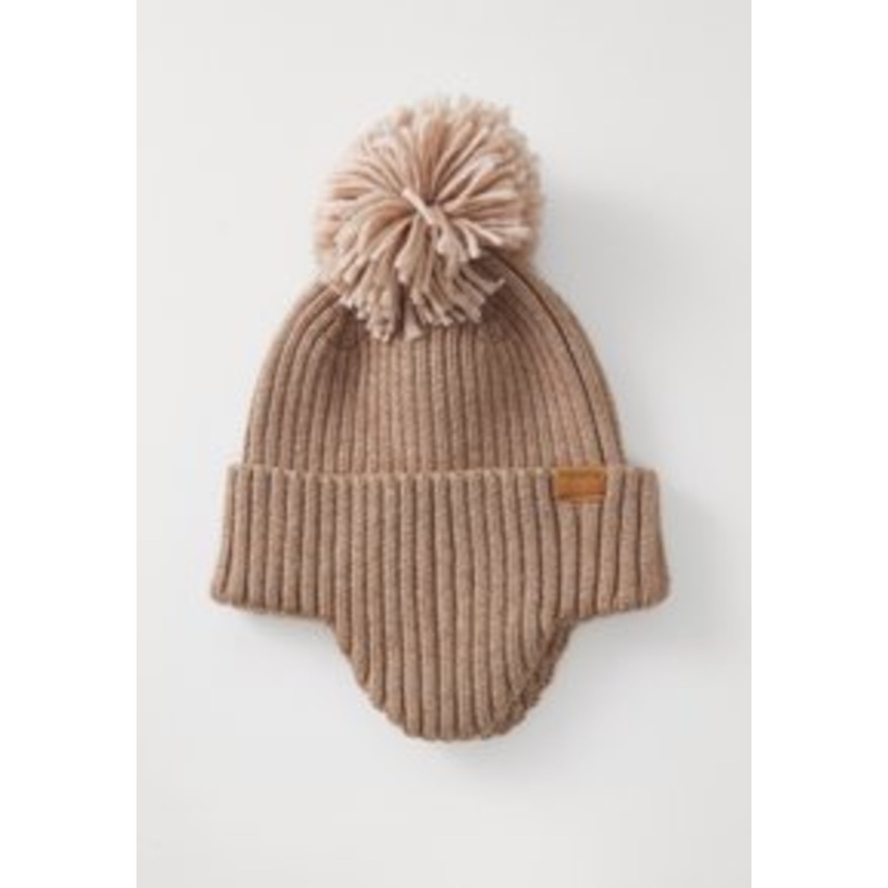 maximo MINI HAT, TURN UP EAR FLAP, POMPON UNISEX – Mtze – light brown melange/beige