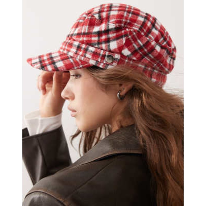 Reclaimed Vintage baker boy hat in red tartan