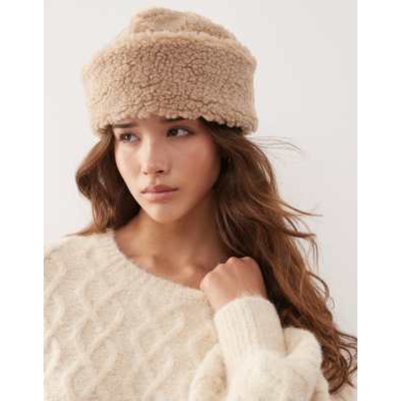 Reclaimed Vintage Unisex hat with turn up in brown teddy