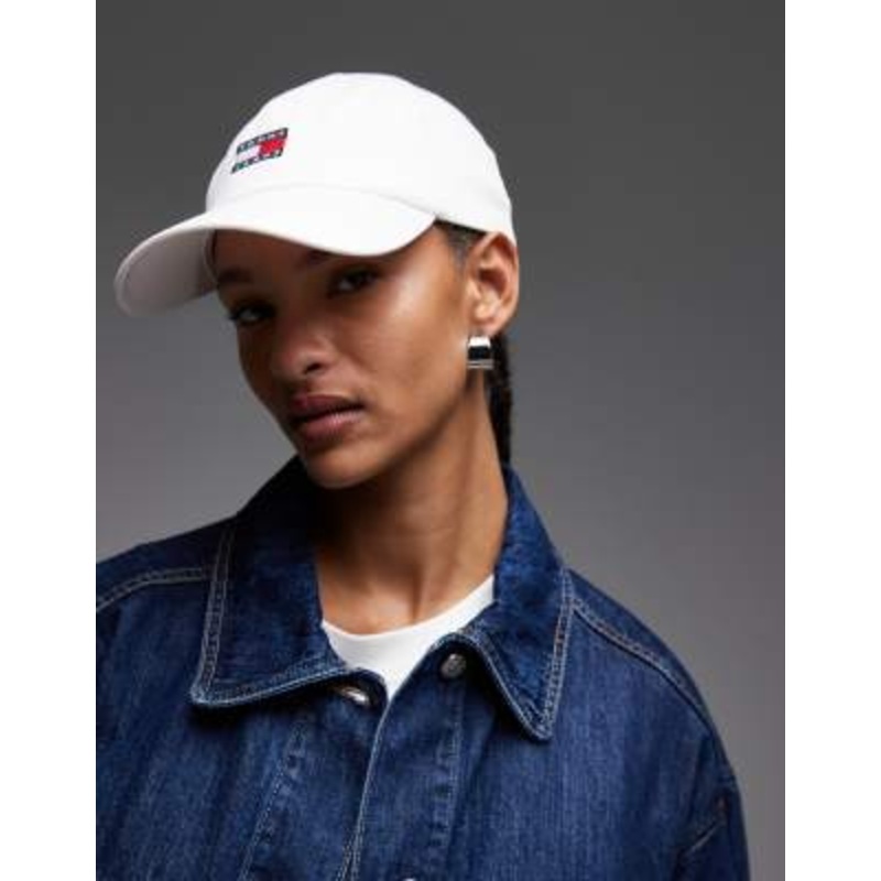 Tommy Jeans heritage 5 panel logo cap in white