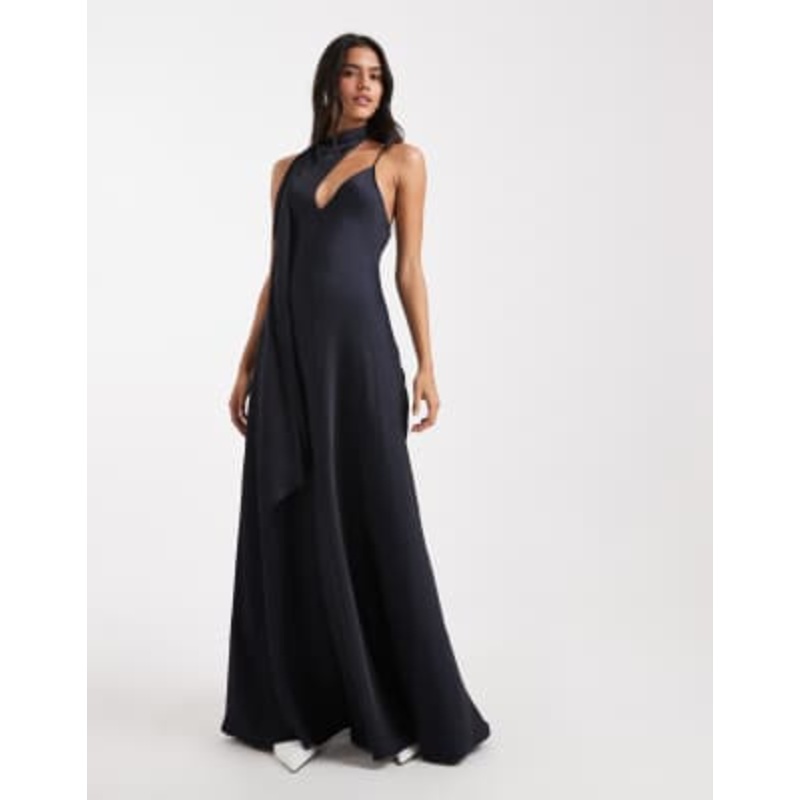WeWoreWhat scarf neck detail slip maxi dress in navy