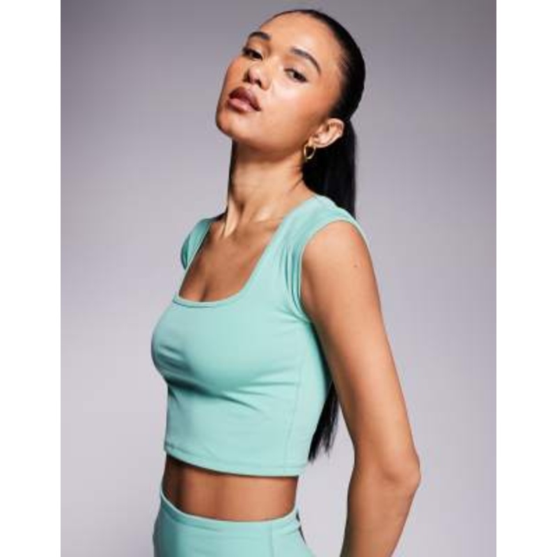 4505 active square neck cap sleeve top in matcha green