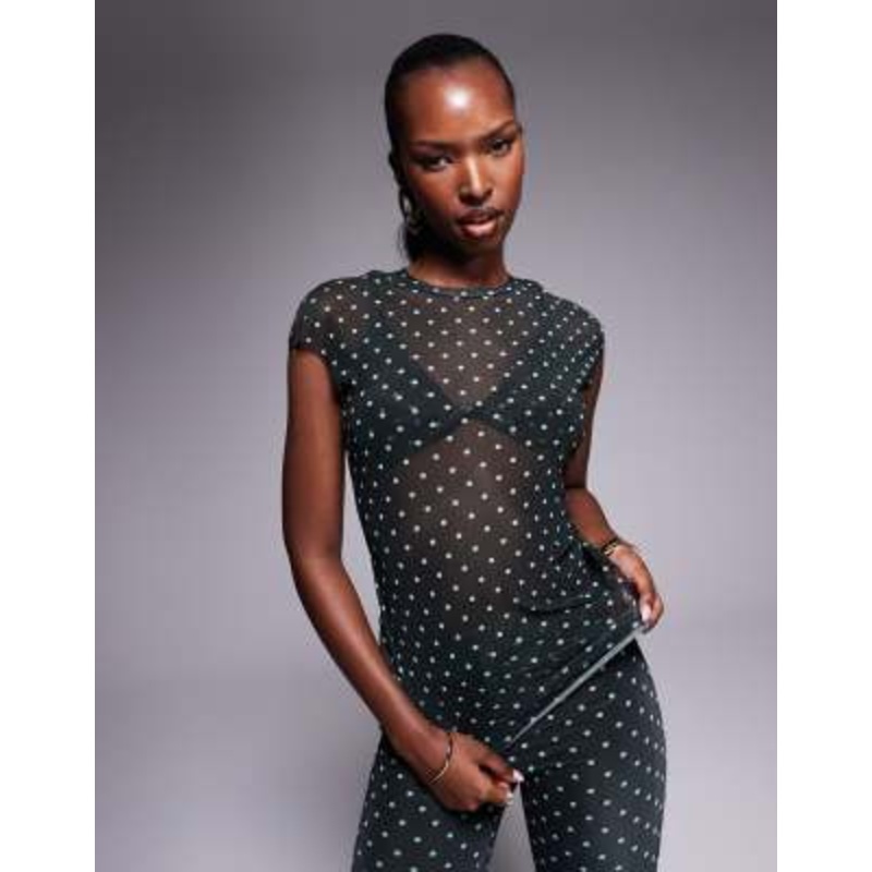 AFRM power mesh cap sleeve tee in black dot – part of a set