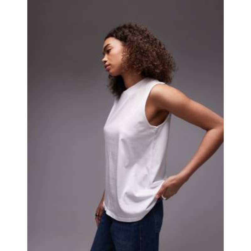 ARKET jersey T-shirt top with cap sleeves in white