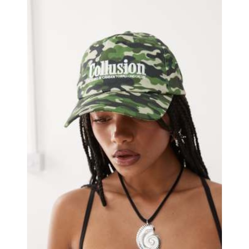 COLLUSION camo cap with embroidery in multi print
