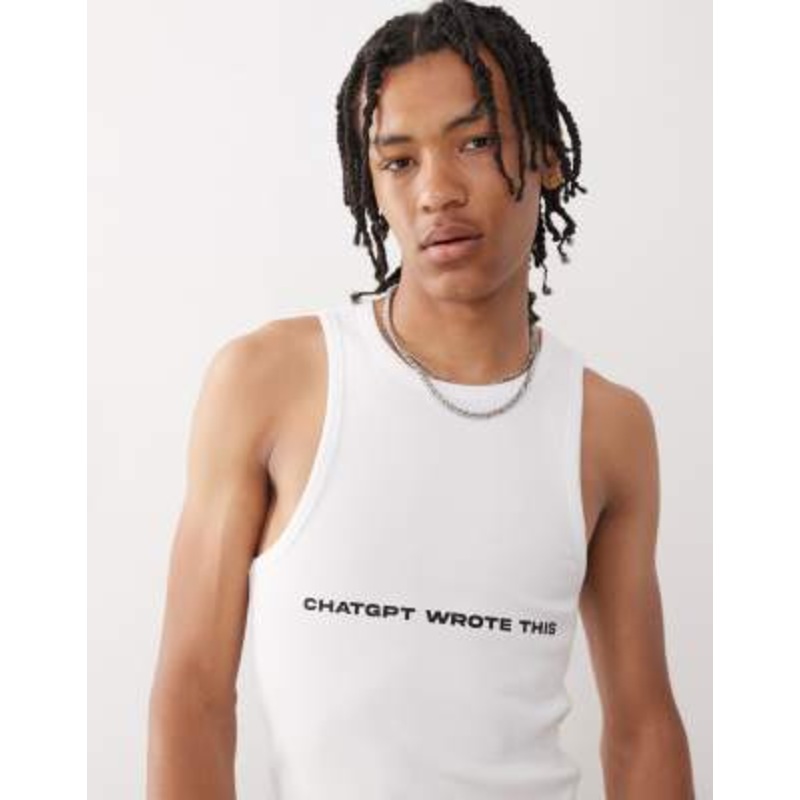 COLLUSION slogan CHAT GPT festival muscle fit tank top in grey