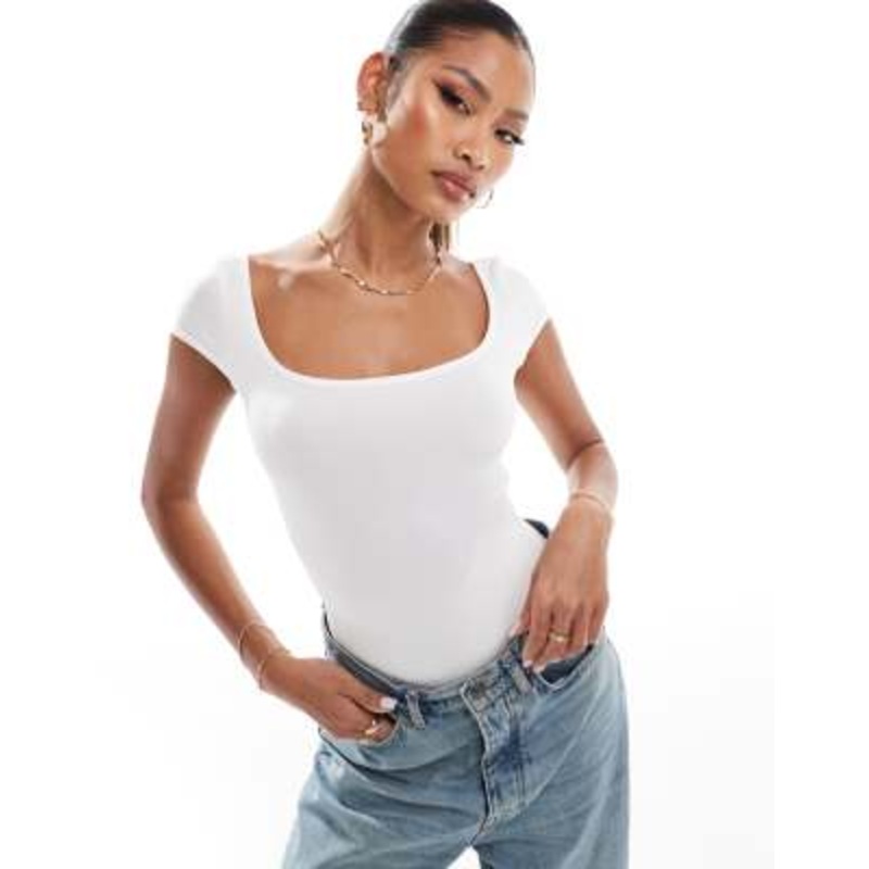 Fashionkilla super-soft cap sleeve square neck bodysuit in white