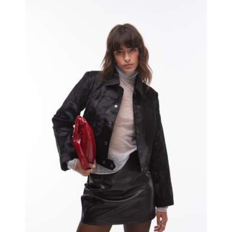 Mango Capsule leather boxy jacket in black