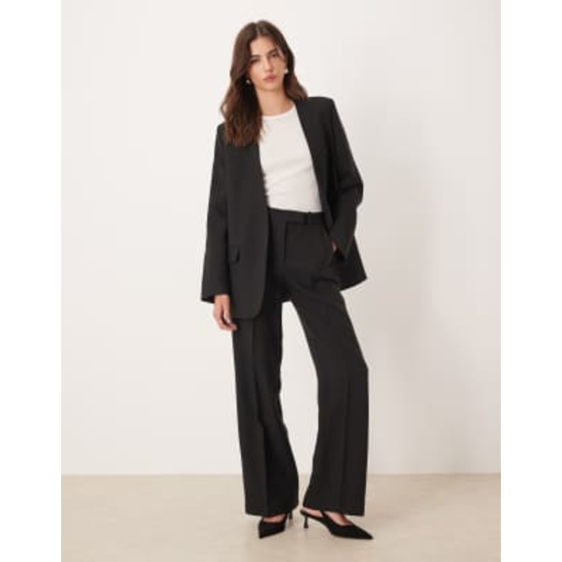 Mango Capsule pleated front tailored straight leg pants in black – part of a set