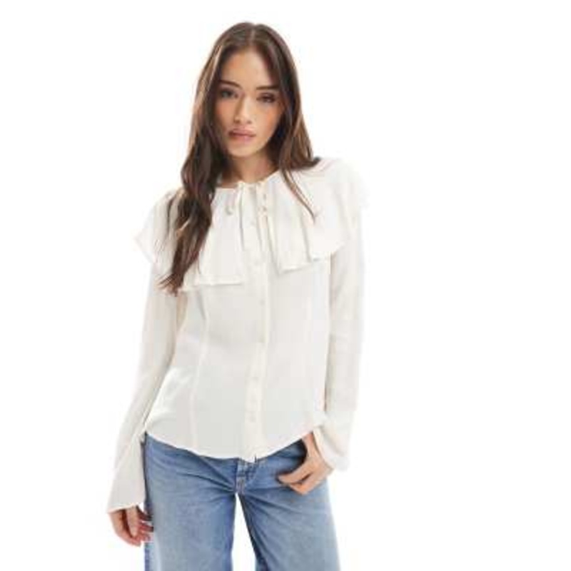 Miss Selfridge tie front cape blouse in ivory