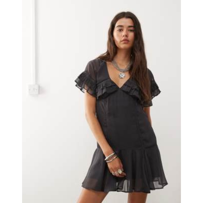 Reclaimed Vintage mini tea dress with cape collar in charcoal gray