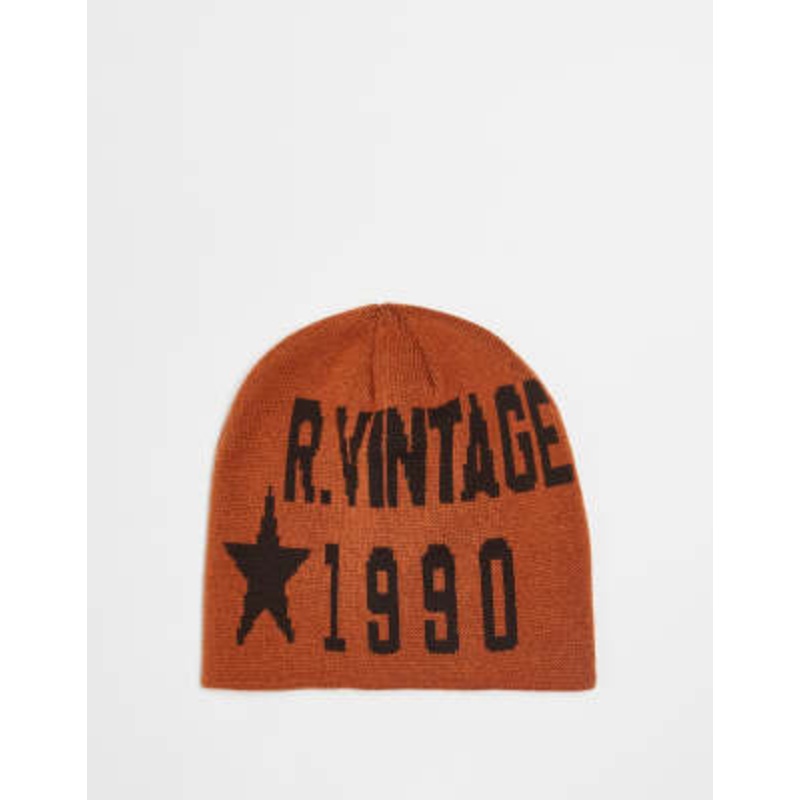 Reclaimed Vintage unisex skull cap beanie with logo in rust