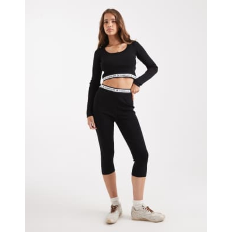 Tommy Jeans tommy girl knit capri pants with logo band in black