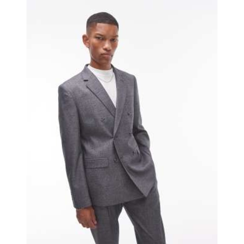 Topman slim cross hatch suit jacket in gray
