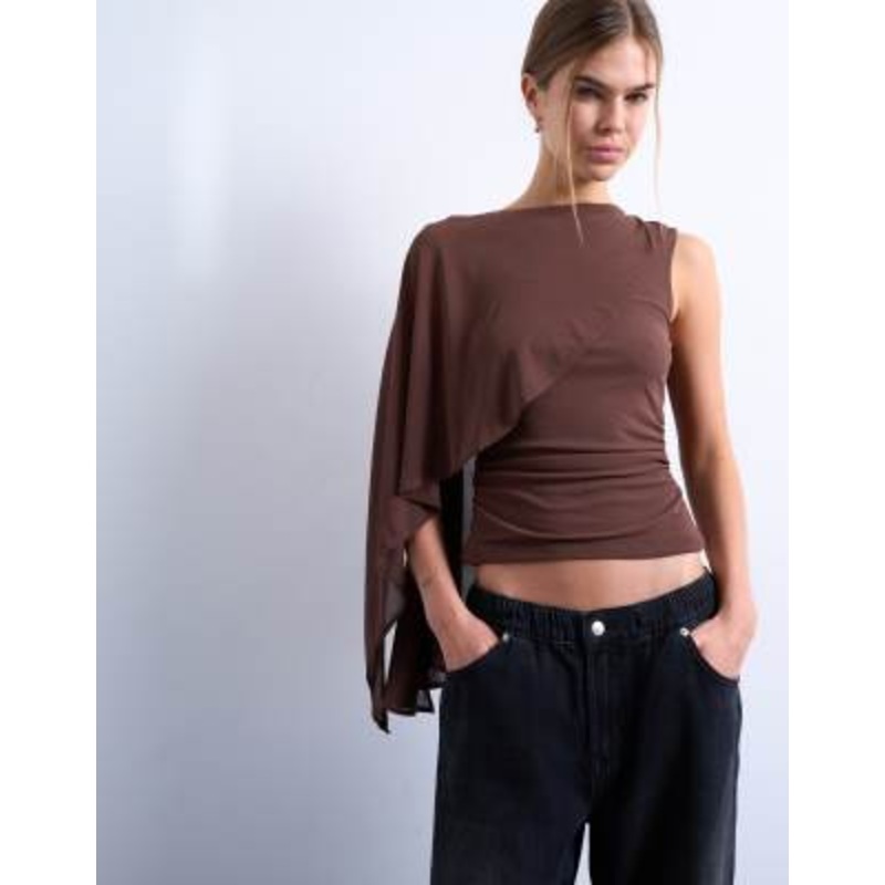 Topshop cape detail sleeveless top in chocolate brown
