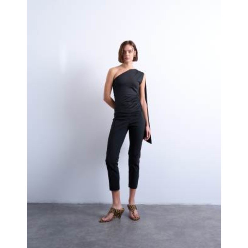 Topshop one shoulder cape detail top in black