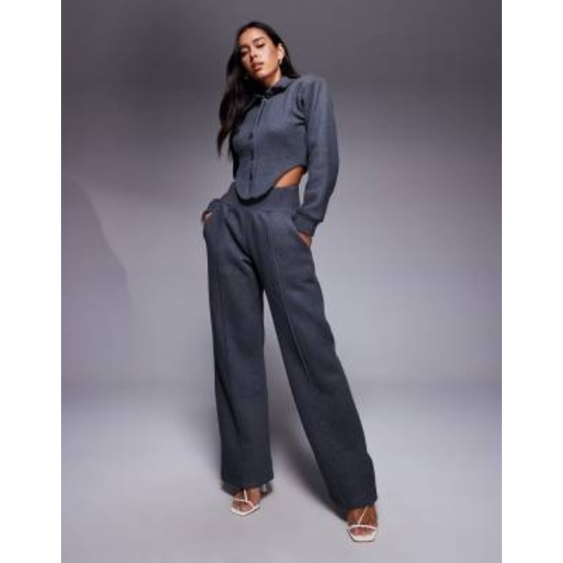 Wanderdoll Hattie cotton blend tailored wide leg seam detail pants in charcoal – part of a set