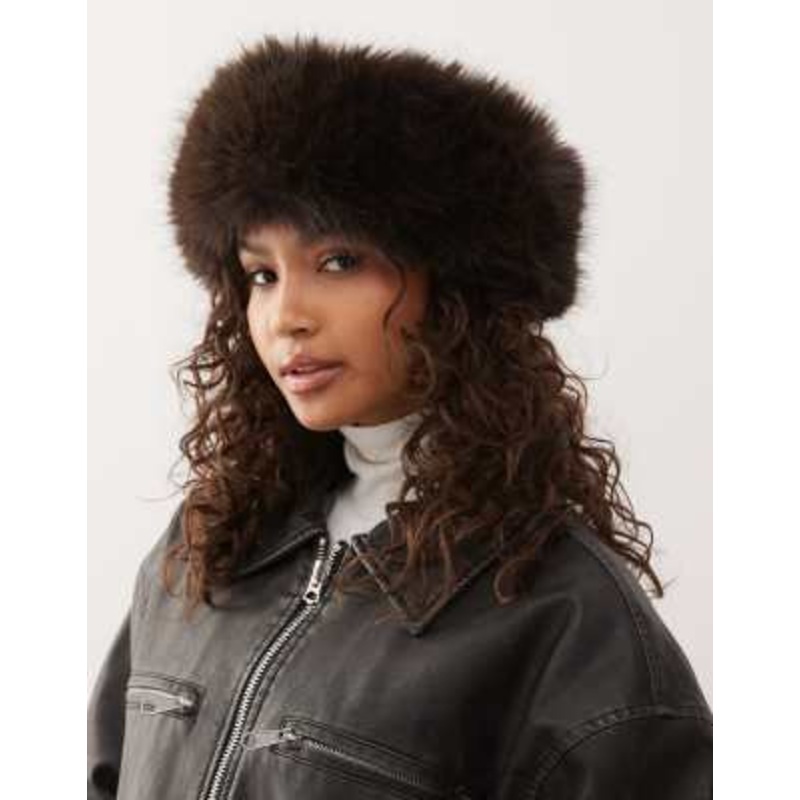 Weekday hat with faux fur trim in dark brown