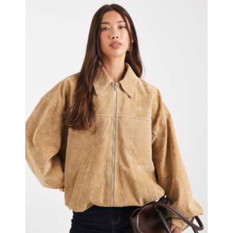 WeWoreWhat suede bomber jacket in tan