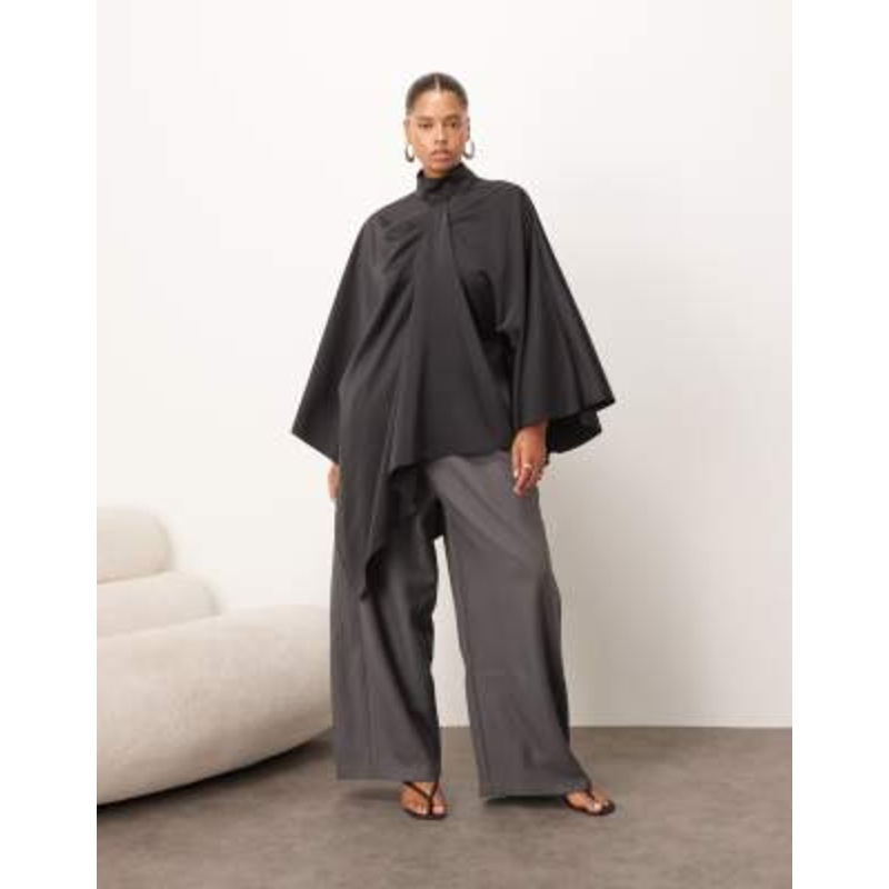 ARRANGE Curve high neck drape cape top in black
