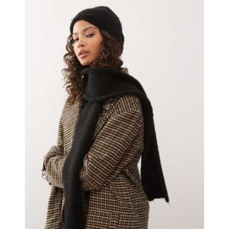 COLLUSION knitted 2 in 1 head scarf hat and hood in black