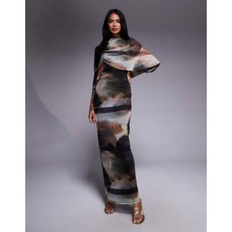 Daska over the shoulder cape maxi dress in abstract print