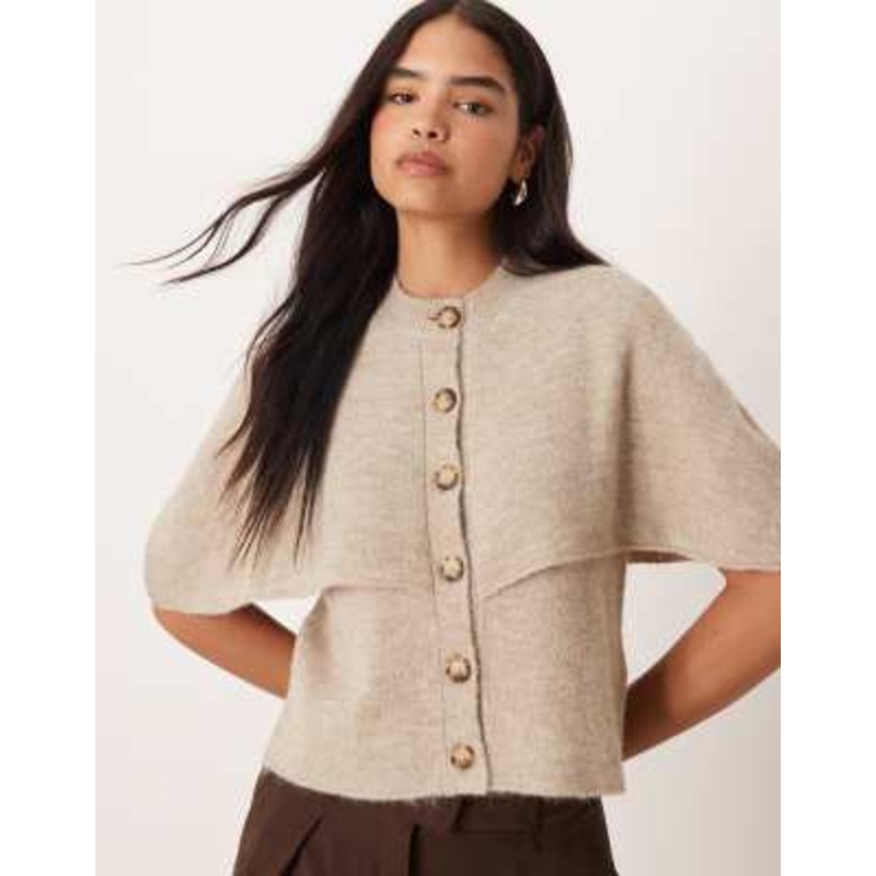 Gina Tricot wool alpaca knit cape cardigan in mole brown