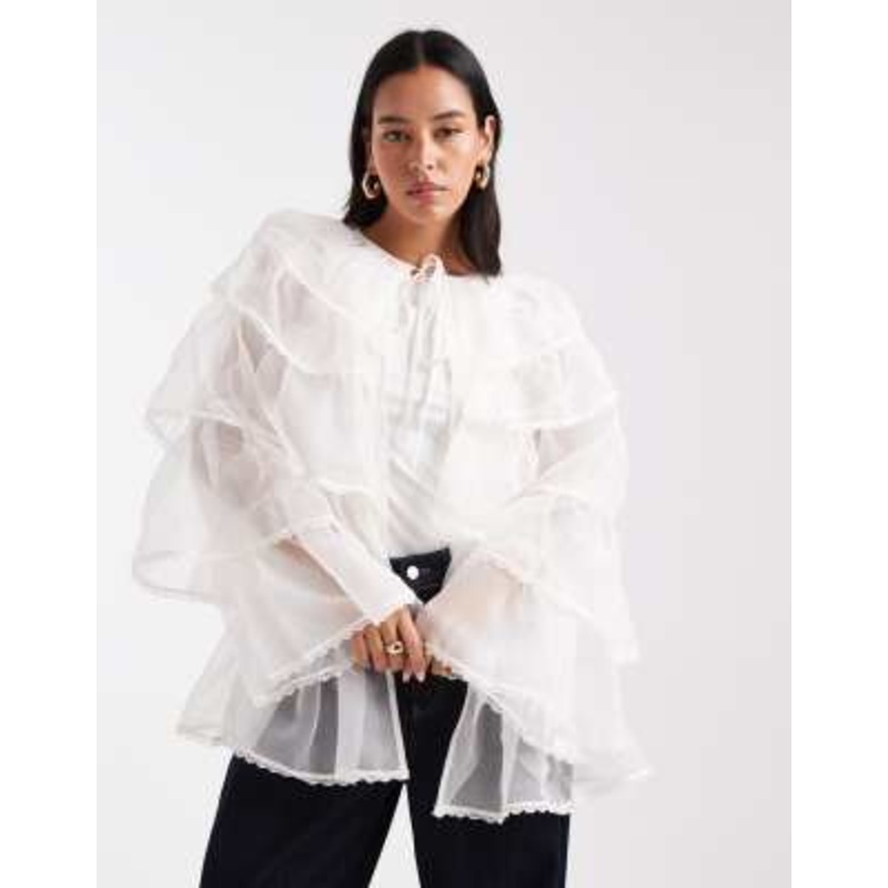 Miss Selfridge layered chiffon cape in ecru
