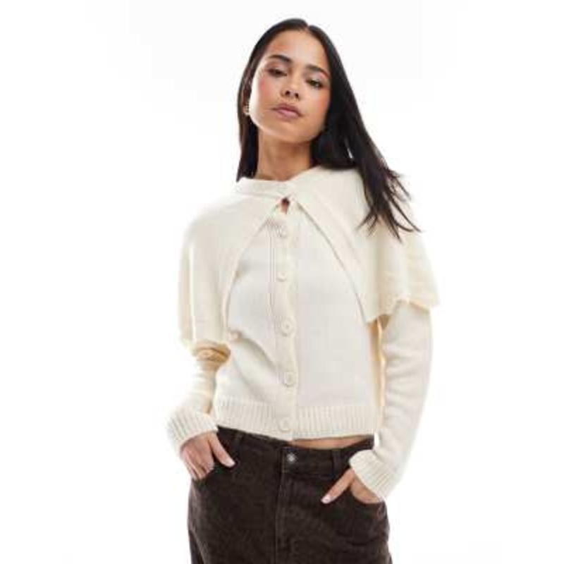 Miss Selfridge mock cape button-up cardigan in cream
