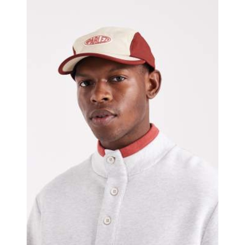 Parlez rubberized patch logo color block 5 panel cap in beige/orange