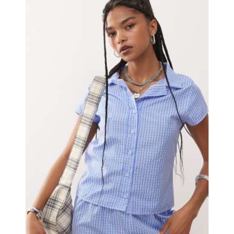 Reclaimed Vintage cap sleeve micro shirt in blue plaid – part of a set