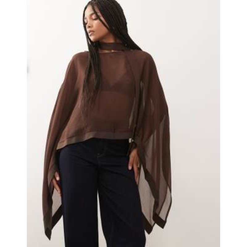 Reclaimed Vintage soft cape top with asymmetric hem and matching scarf in brown