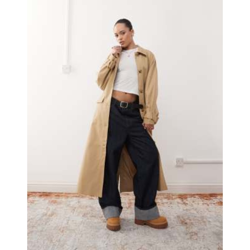 Reclaimed Vintage trench coat with belt and cape detail in beige