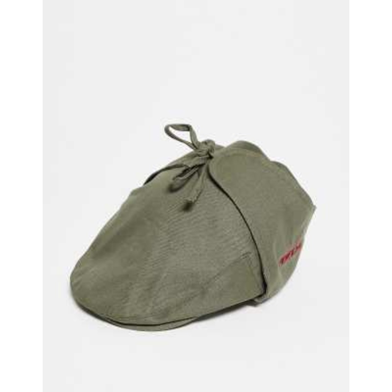 Reclaimed Vintage Unisex flat cap with branding in washed khaki green