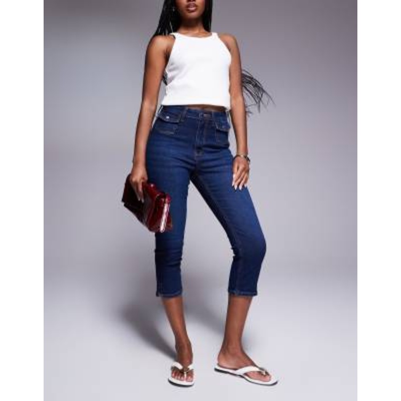 River Island skinny leg capri jeans in navy blue