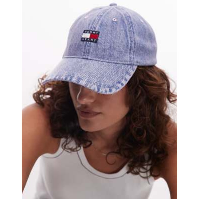 Tommy Jeans flag logo washed denim cap in lilac