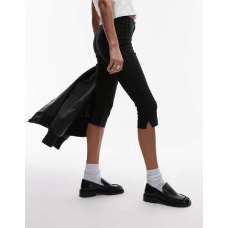 Topshop bengaline pinstripe capri pants in black