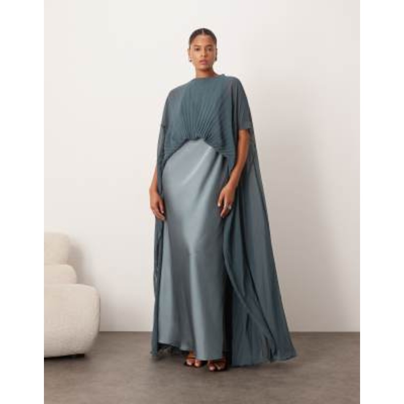 ARRANGE Curve pleated hybrid maxi cape dress in petrol blue
